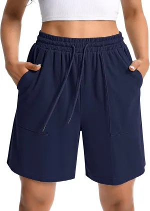 Women Cotton Sweat Shorts Casual Summer High Waist Loose Drawstring Athletic Shorts with Pockets