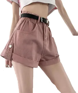 Women Denim Shorts Summer High Waist Slim Loose Wide Leg A-Line Shorts