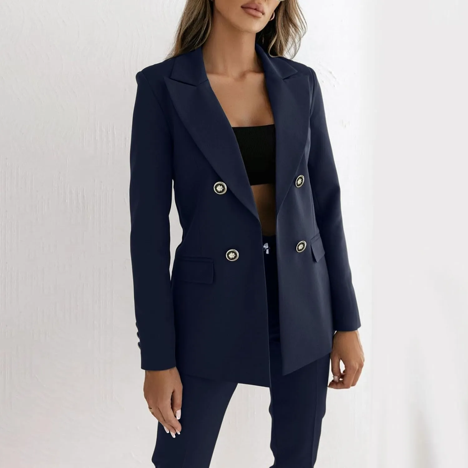 Women Fashion Outwear 2024 Casual Lapel Collar Long Sleeve Suits Jacket Solid Color Dress for Work Women Business