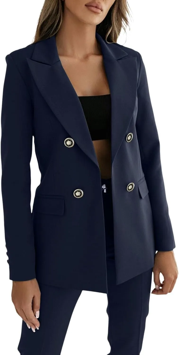 Women Fashion Outwear 2024 Casual Lapel Collar Long Sleeve Suits Jacket Solid Color Dress for Work Women Business