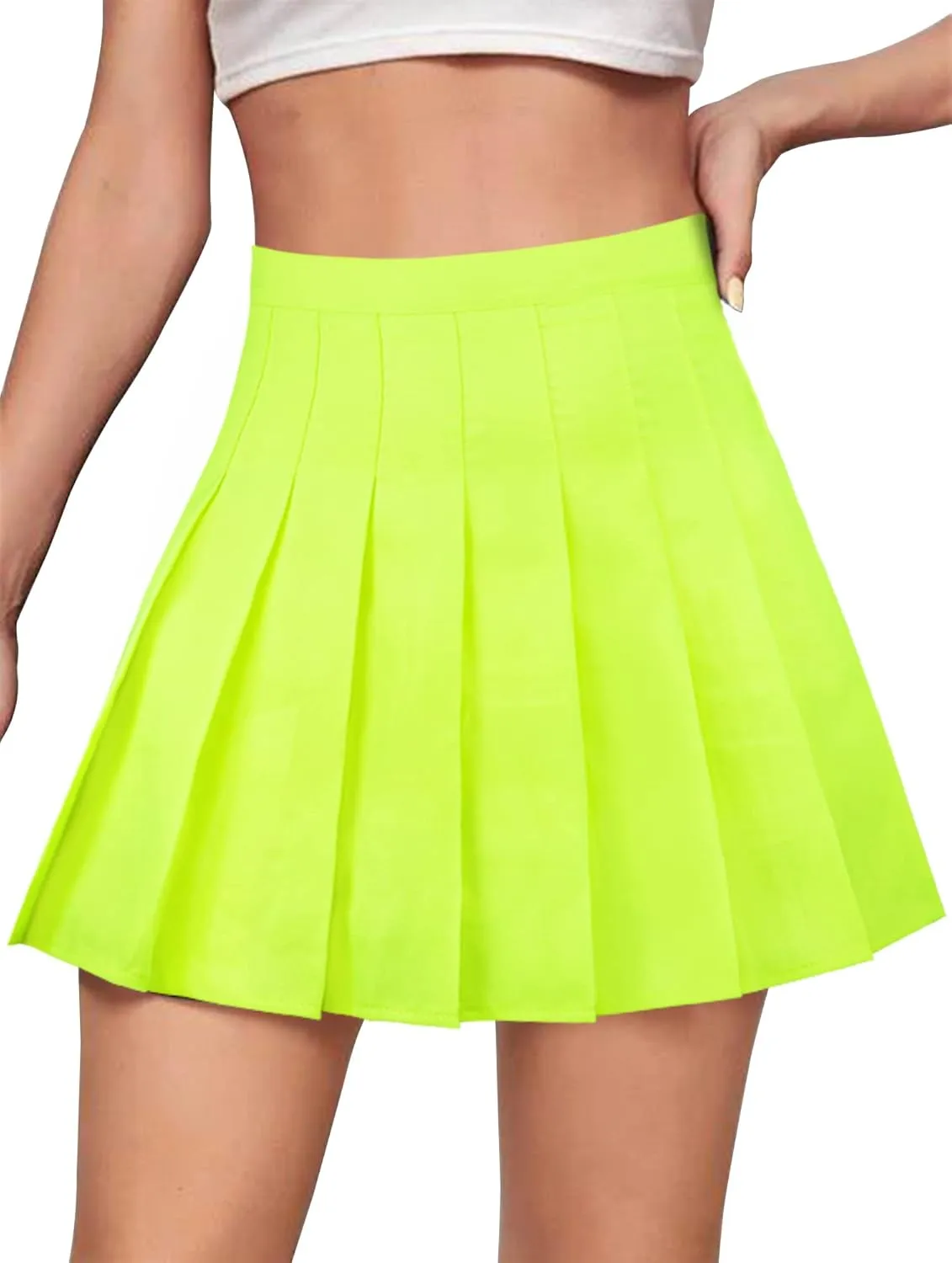 Women Girls High Waist Pleated Mini Skirt with Lining Shorts