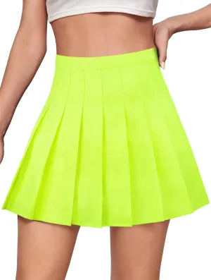 Women Girls High Waist Pleated Mini Skirt with Lining Shorts