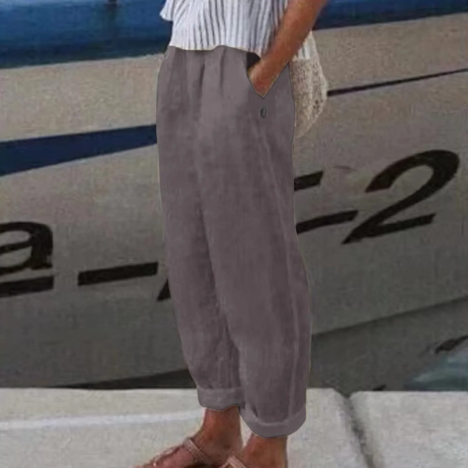 Women High Waisted Wide Leg Pants Fashion Drawstring Elastic Trousers Comfy Straight Leg Long Pants with Pockets