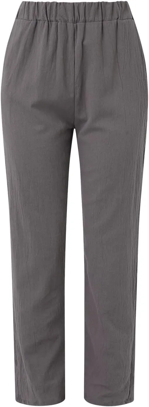Women High Waisted Wide Leg Pants Fashion Drawstring Elastic Trousers Comfy Straight Leg Long Pants with Pockets