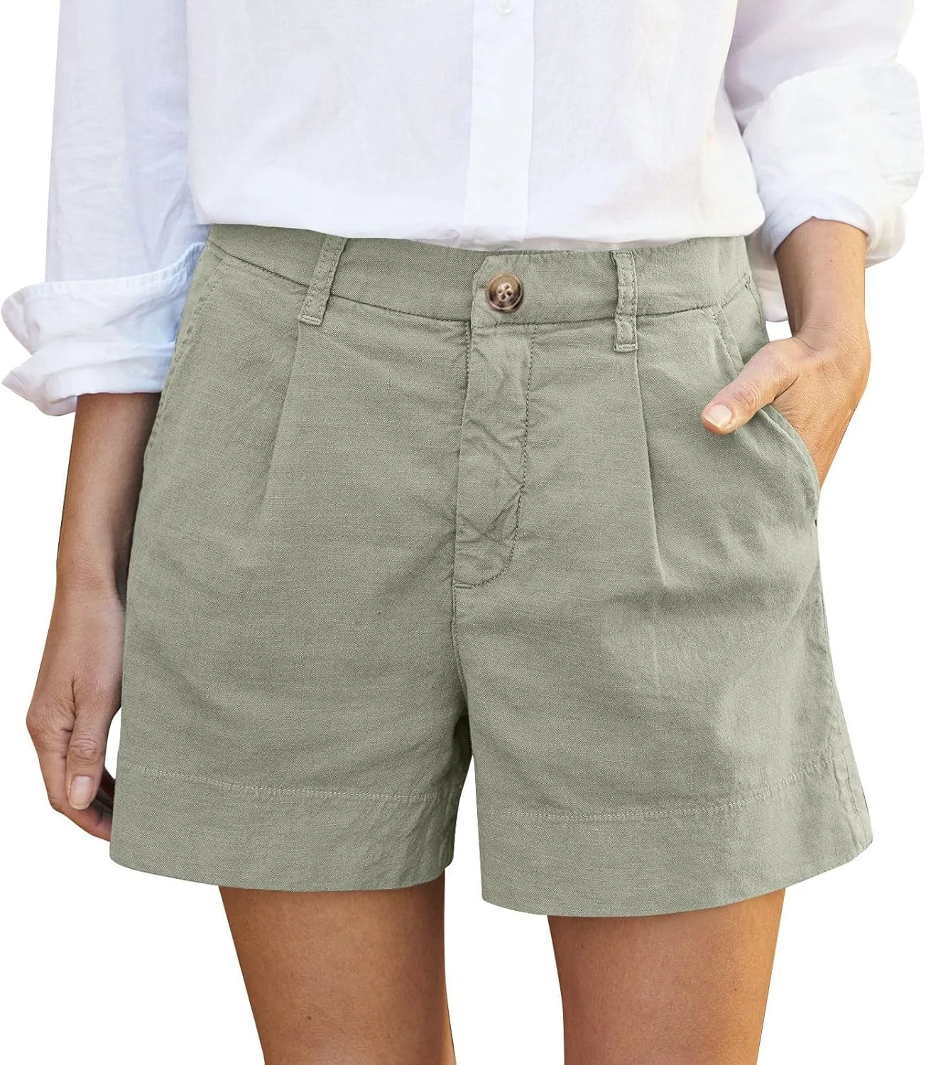 Women Linen Shorts Summer Wide Leg High Waisted Loose Lounge Shorts Dressy Office Chino Shorts Flowy Beach Short