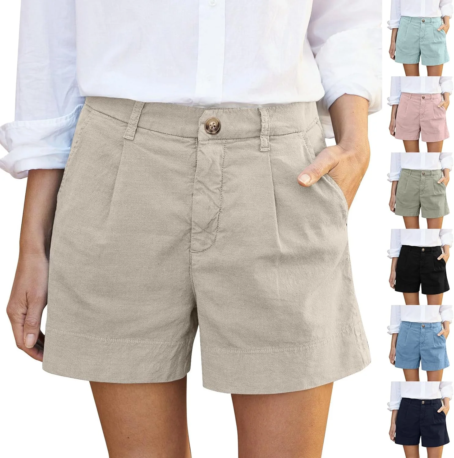Women Linen Shorts Summer Wide Leg High Waisted Loose Lounge Shorts Dressy Office Chino Shorts Flowy Beach Short