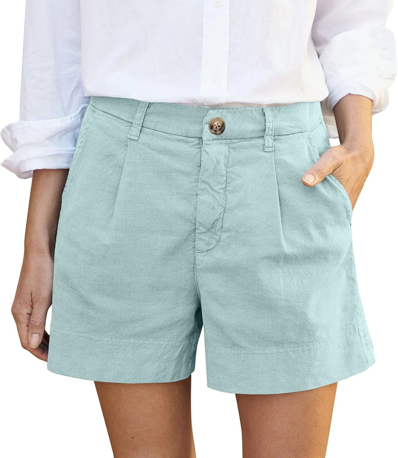 Women Linen Shorts Summer Wide Leg High Waisted Loose Lounge Shorts Dressy Office Chino Shorts Flowy Beach Short