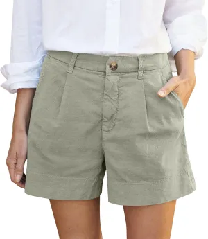 Women Linen Shorts Summer Wide Leg High Waisted Loose Lounge Shorts Dressy Office Chino Shorts Flowy Beach Short
