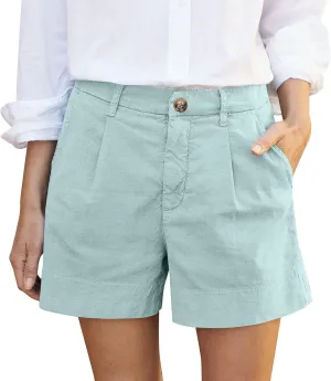 Women Linen Shorts Summer Wide Leg High Waisted Loose Lounge Shorts Dressy Office Chino Shorts Flowy Beach Short