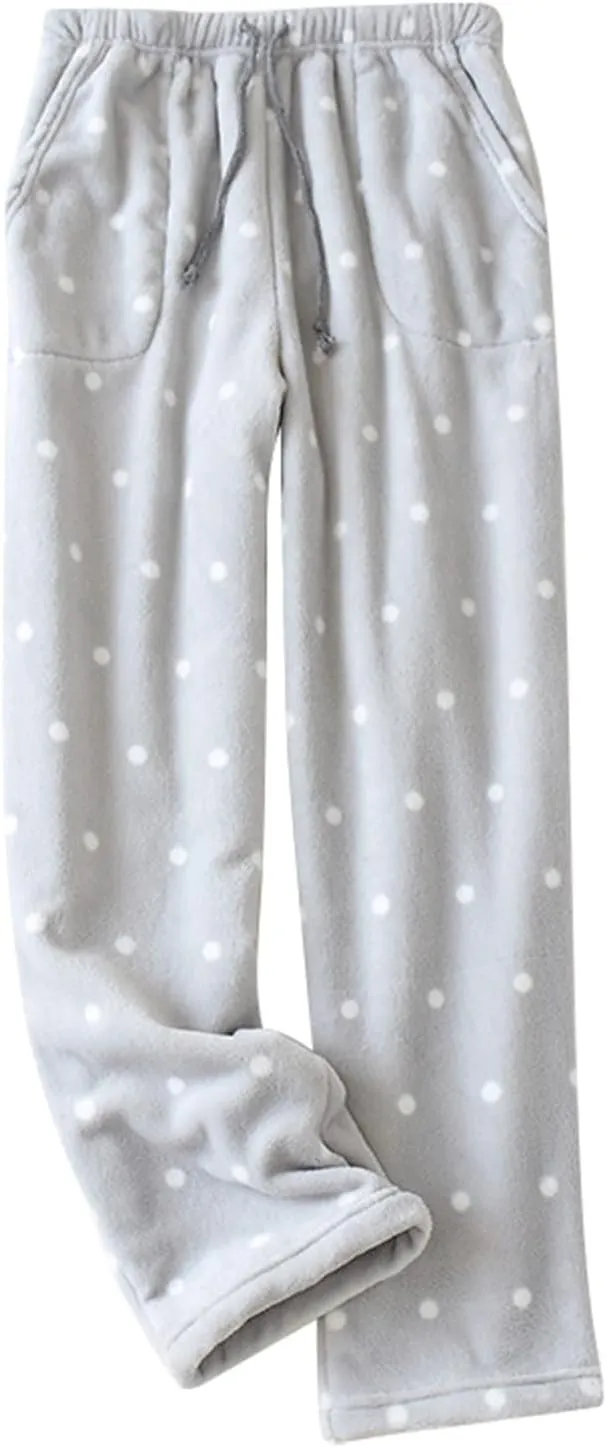 Women Lounge Pants Fleece Comfy Pajama Bottom with Pockets Winter Plush Fluffy Sleepwear Drawstring Pj Pants