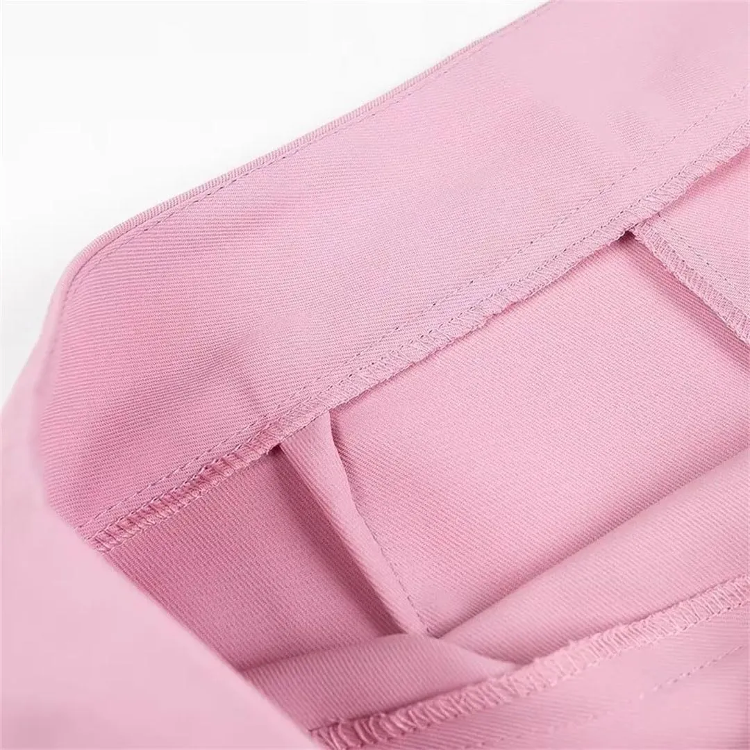 Women Solid One Button Pocket Decoration Lapel Long Sleeves Blazers High Waist Side Zipper 2 Piece Set