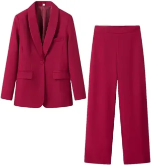 Women Solid One Button Pocket Decoration Lapel Long Sleeves Blazers High Waist Side Zipper 2 Piece Set