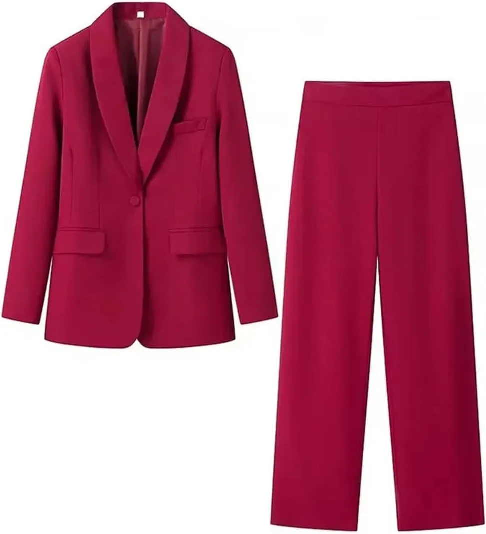 Women Solid One Button Pocket Decoration Lapel Long Sleeves Blazers High Waist Side Zipper 2 Piece Set