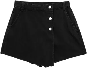 Women Solid Shorts Elegant Vintage Buckle Decoration Shorts Commute Mini Skirt