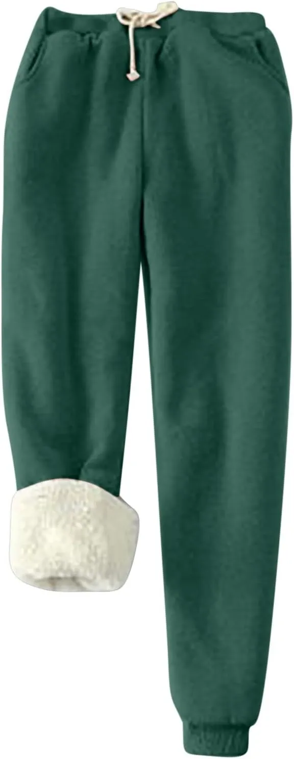 Women Warm Pajama Set Fleece Lined Long Sleeve Crewneck Sweatshirt Pullover Tops Thicken High Waist Pants Lounge Sets