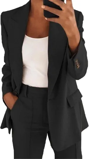 Women's 2 Piece Casual Blazers Open Front Long Sleeve Work Office Jackets and Pencil Pants Business Office Suit Set