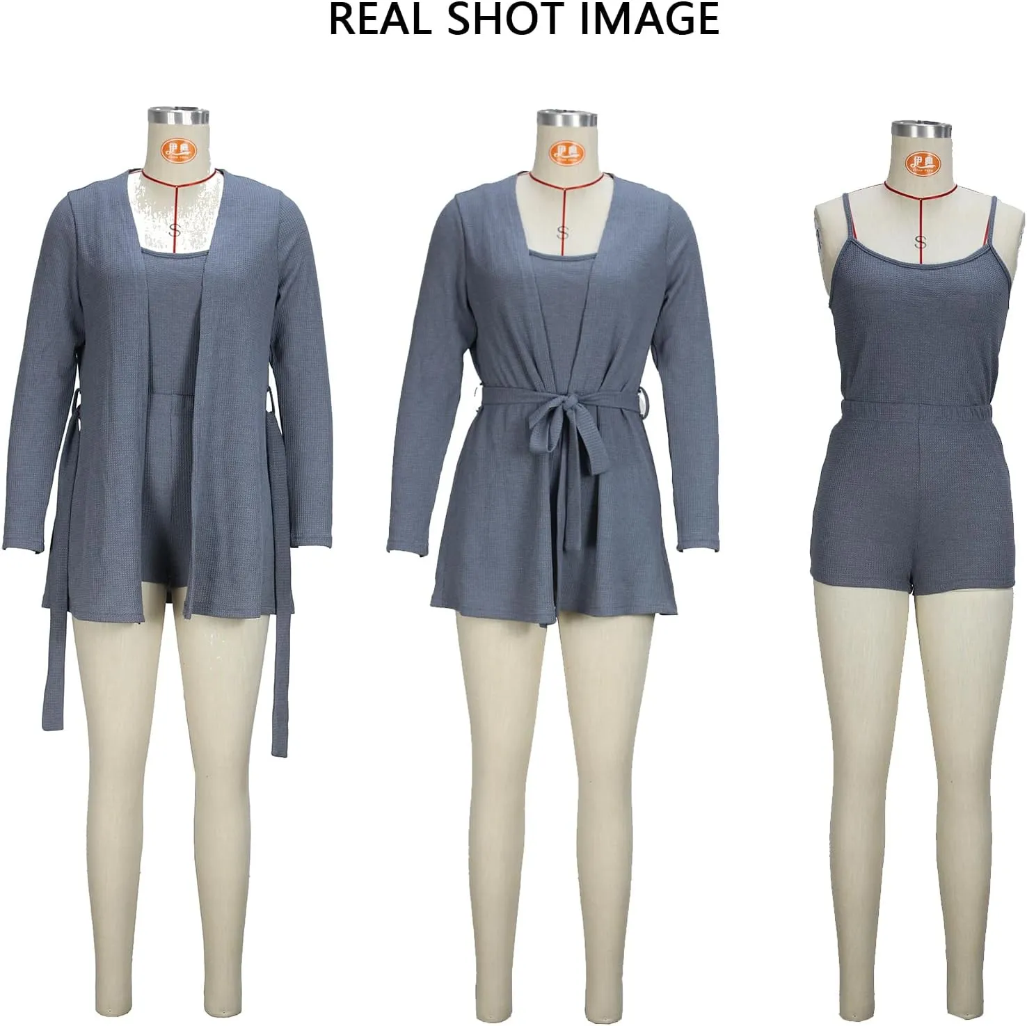Womens 3 Piece Waffle Knit Pajama Sets Lounge Sleepwear Tank Top and Shorts Cardigan