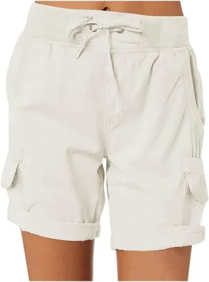 Womens Baggy Cargo Shorts Summer Casual Stretch Jeans Drawstring Beach Loost Fit Chino Shorts with Pockets