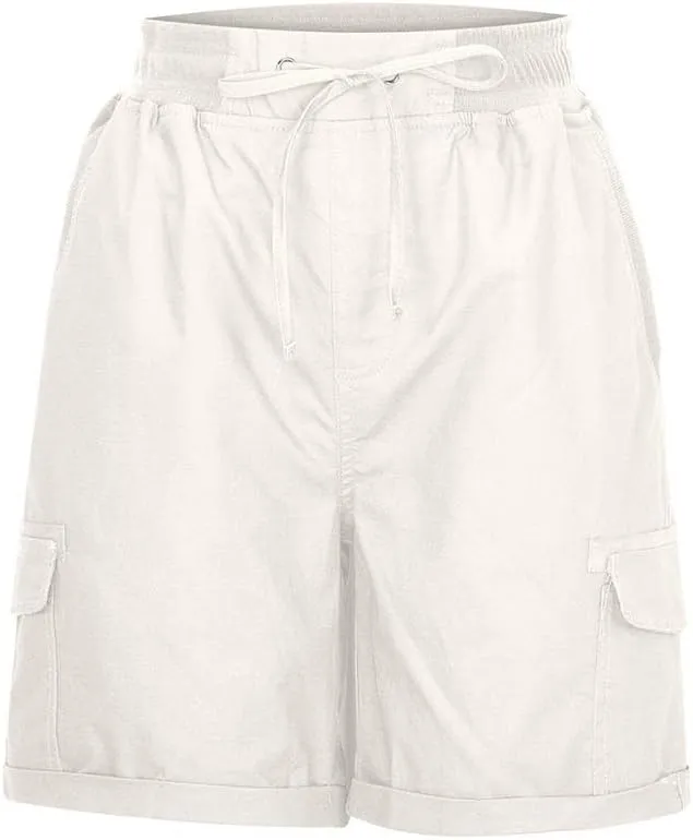 Womens Baggy Cargo Shorts Summer Casual Stretch Jeans Drawstring Beach Loost Fit Chino Shorts with Pockets