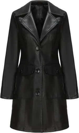 Women's Blazer Button Lapel Long Sleeve Pocket Leather Mid-Length Dressy Casual Business Comfy Stylish Work Suit
