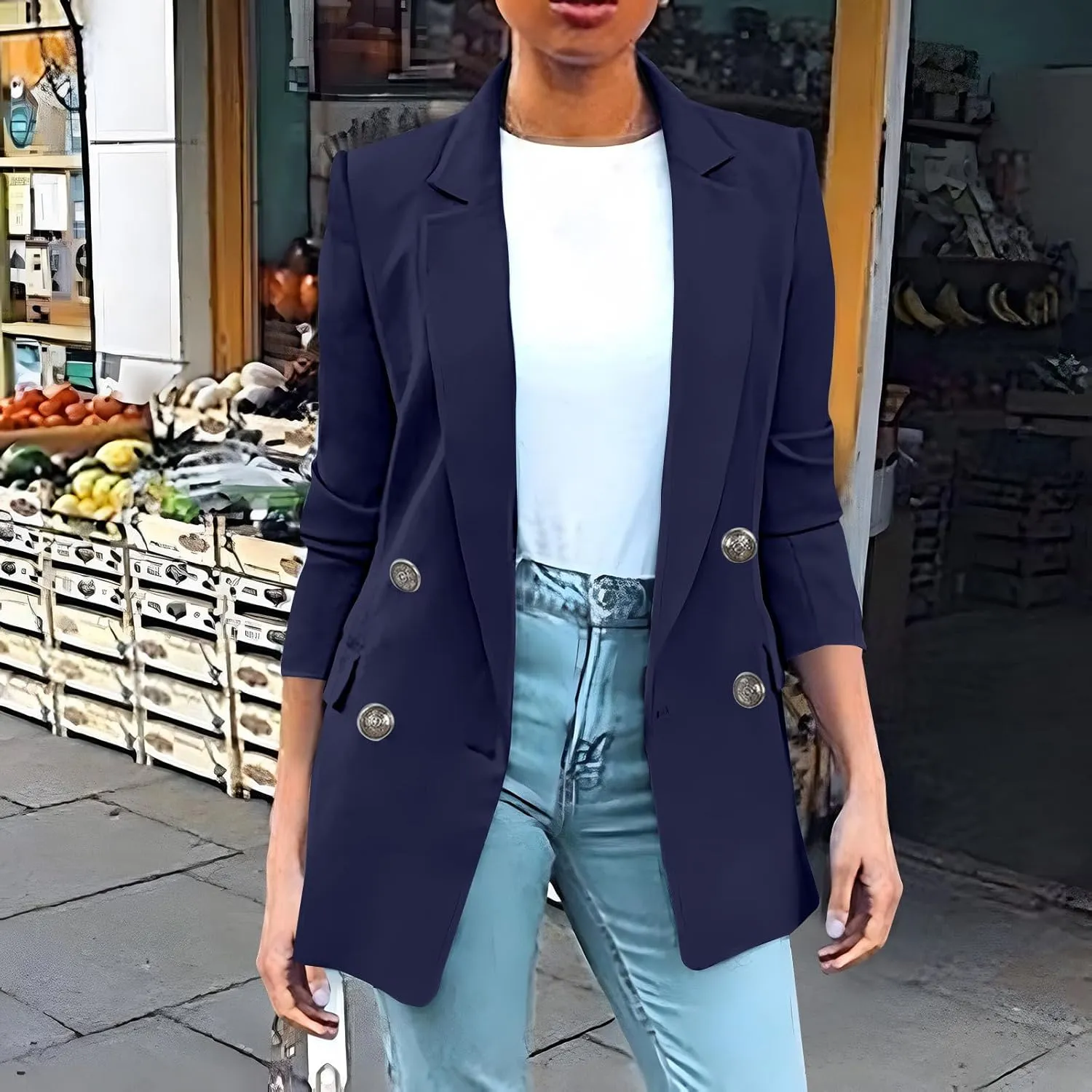 Womens Blazer Jackets 2024 Business Casual Work Suit Jacket Long Sleeve Double Breasted Open Front Cardigan Blazers