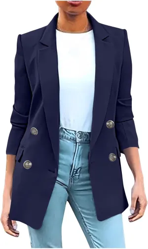 Womens Blazer Jackets 2024 Business Casual Work Suit Jacket Long Sleeve Double Breasted Open Front Cardigan Blazers