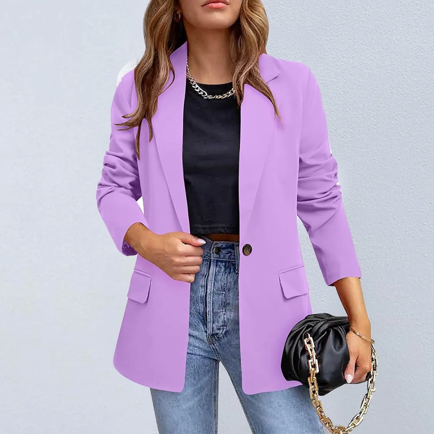 Womens Blazer Jackets Business Lapel Button Open Front Long Sleeve Suit Jacket Dressy Slim Fit Office Work Blazers
