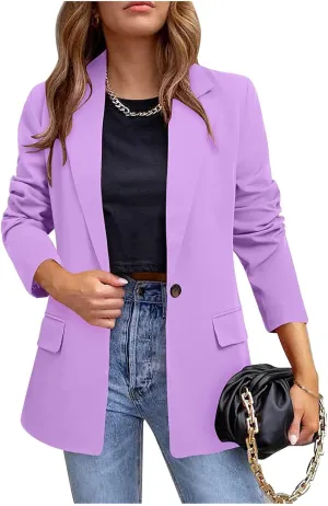 Womens Blazer Jackets Business Lapel Button Open Front Long Sleeve Suit Jacket Dressy Slim Fit Office Work Blazers
