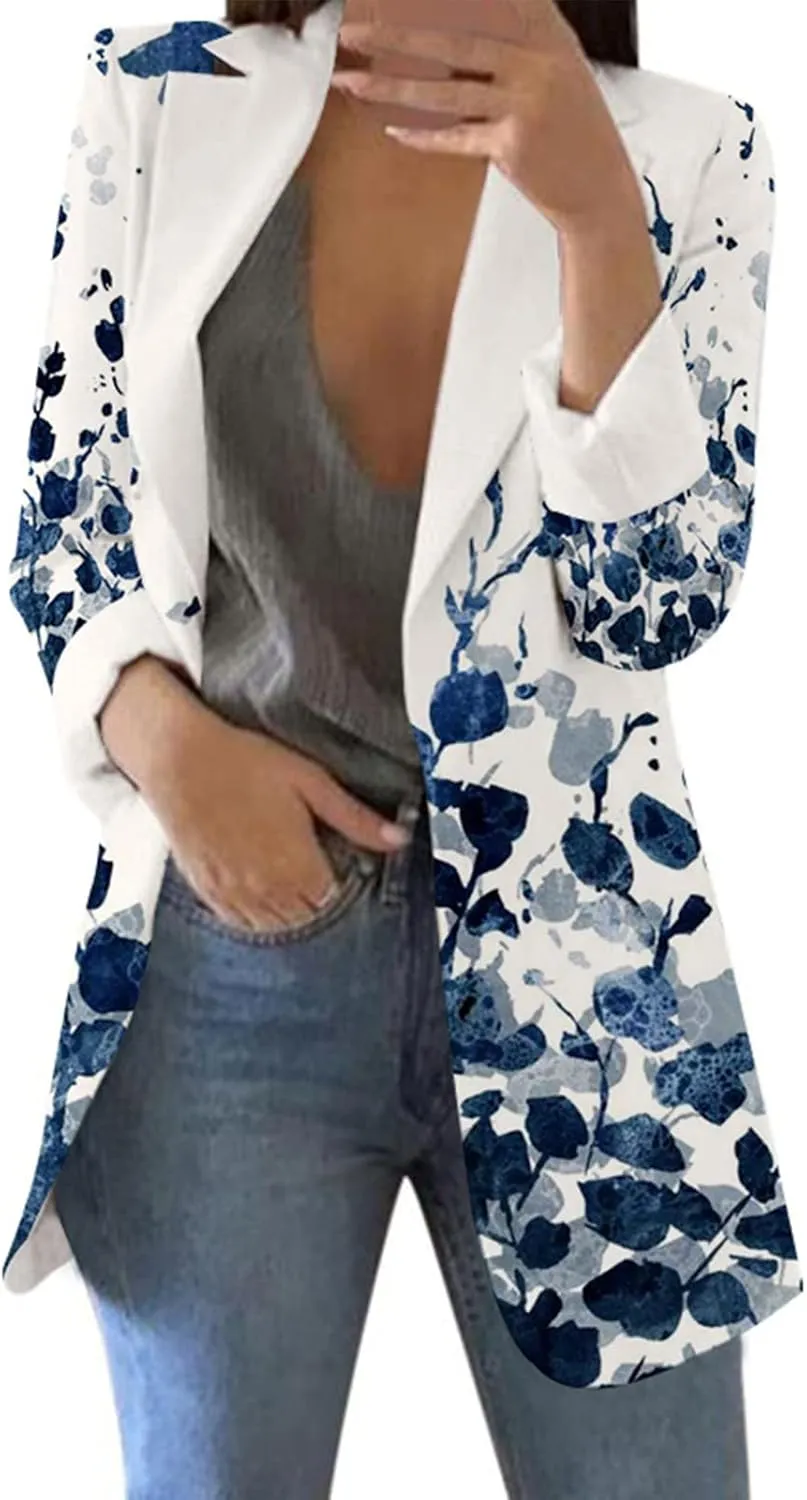 Women's Blazers & Suit Jackets Casual Printed Suit Long Sleeve Loose Comfortable Cardigan Coat Casual Blazer