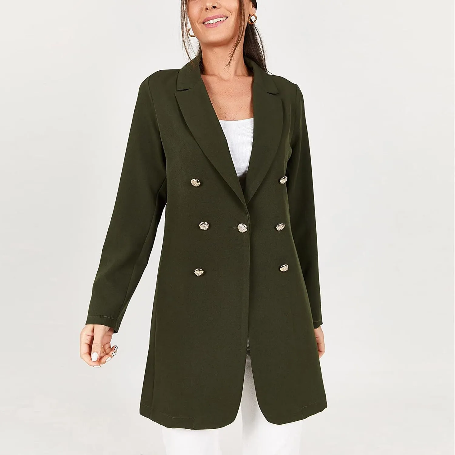 Women's Blazers Trench Coat Double Breasted Blazer Jackets Coat Fall Solid Long Sleeve Outerwear Coat