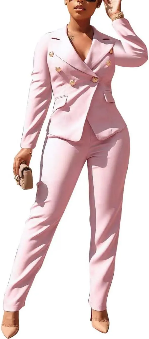 Women's Business Blazer Suit Long Sleeves Two Piece Solid Work Pant Suit Business Office Lady Suits Sets