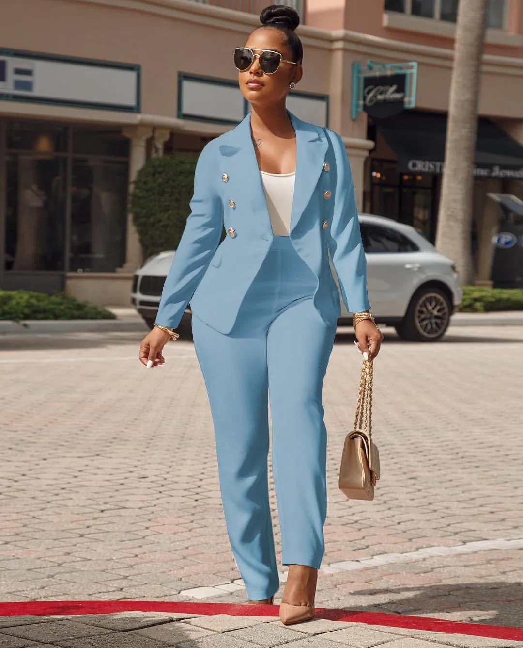 Women's Business Blazer Suit Long Sleeves Two Piece Solid Work Pant Suit Business Office Lady Suits Sets