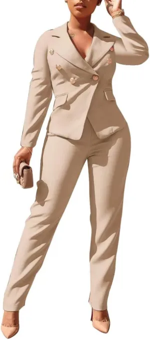 Women's Business Blazer Suit Long Sleeves Two Piece Solid Work Pant Suit Business Office Lady Suits Sets