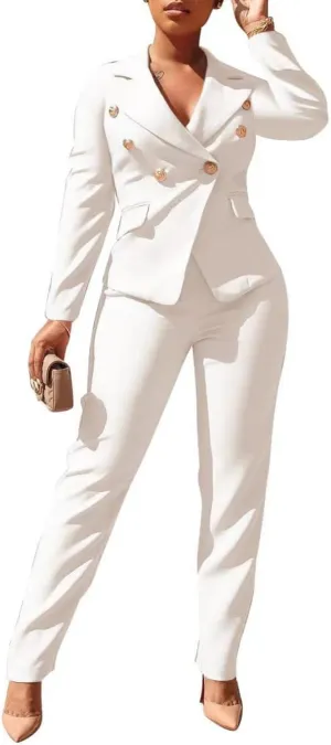 Women's Business Blazer Suit Long Sleeves Two Piece Solid Work Pant Suit Business Office Lady Suits Sets