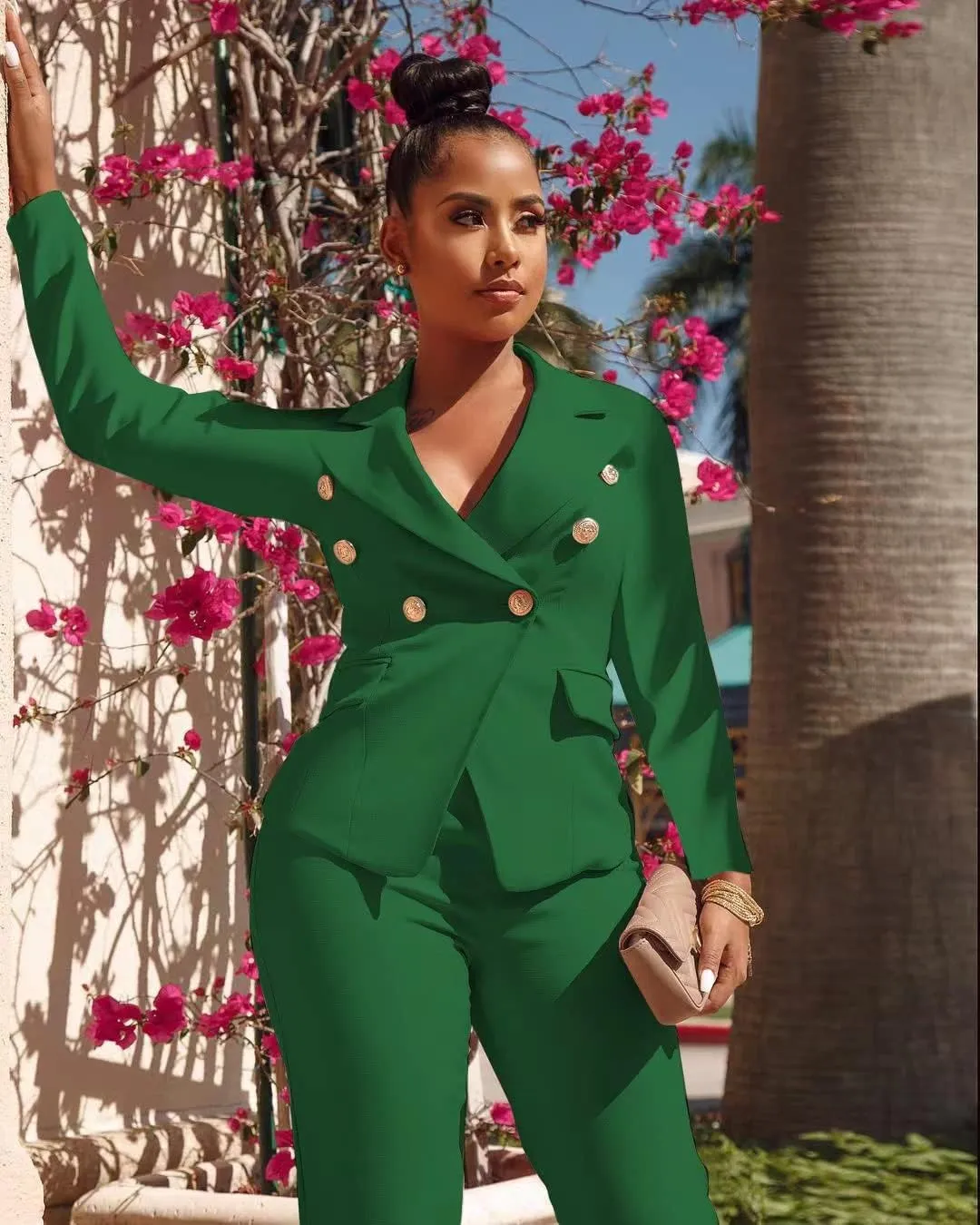 Women's Business Blazer Suit Long Sleeves Two Piece Solid Work Pant Suit Business Office Lady Suits Sets