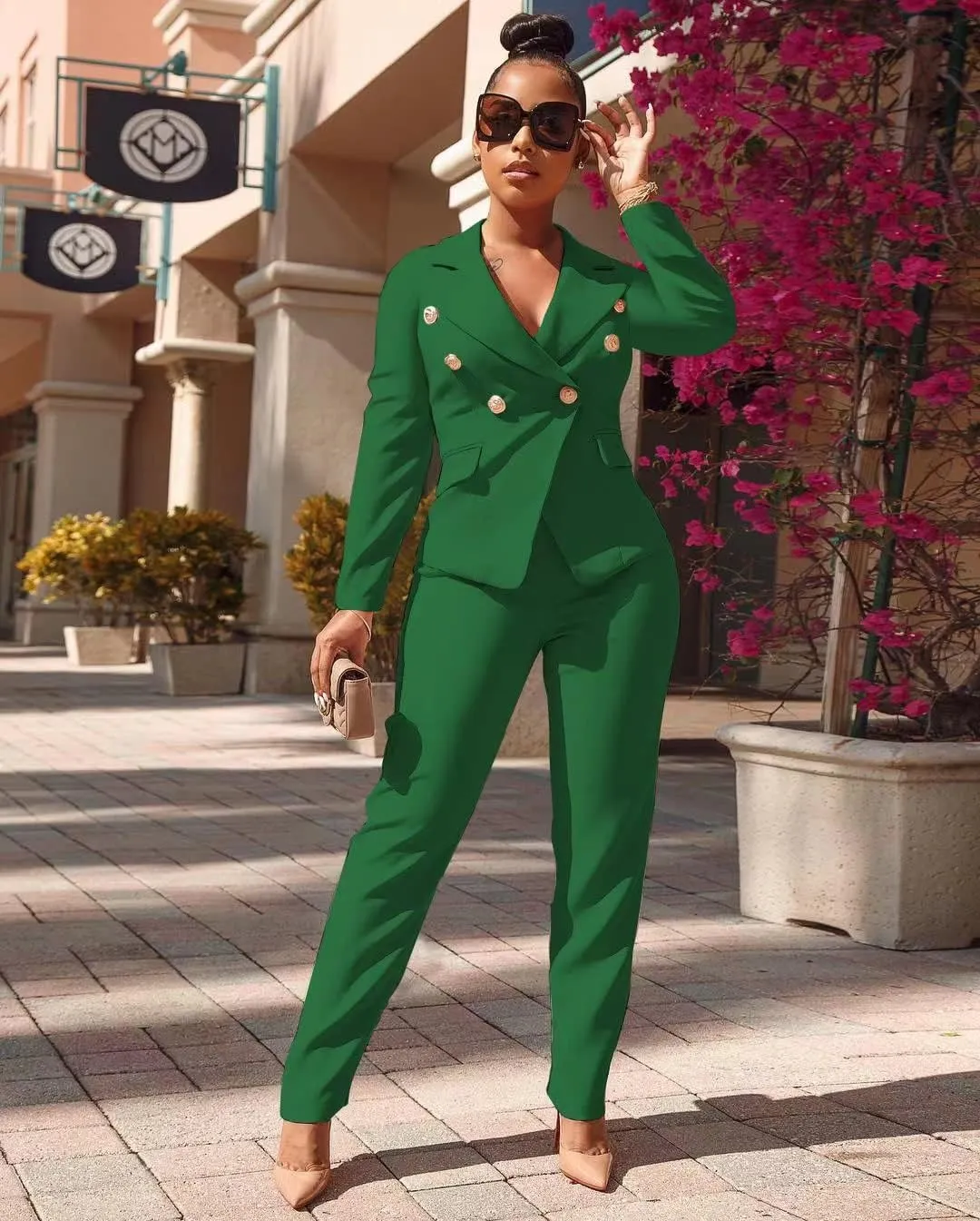Women's Business Blazer Suit Long Sleeves Two Piece Solid Work Pant Suit Business Office Lady Suits Sets