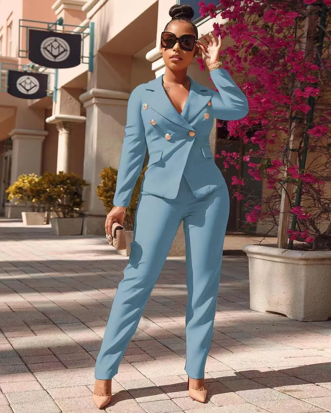 Women's Business Blazer Suit Long Sleeves Two Piece Solid Work Pant Suit Business Office Lady Suits Sets