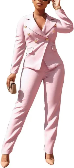 Women's Business Blazer Suit Long Sleeves Two Piece Solid Work Pant Suit Business Office Lady Suits Sets