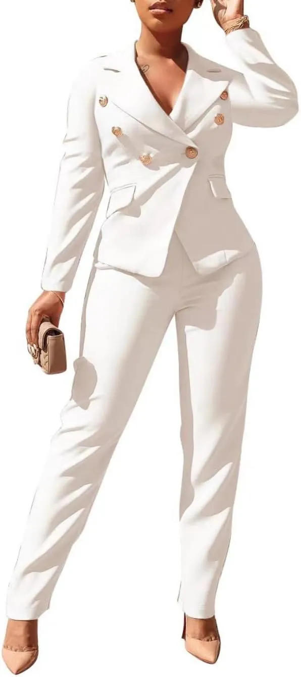 Women's Business Blazer Suit Long Sleeves Two Piece Solid Work Pant Suit Business Office Lady Suits Sets