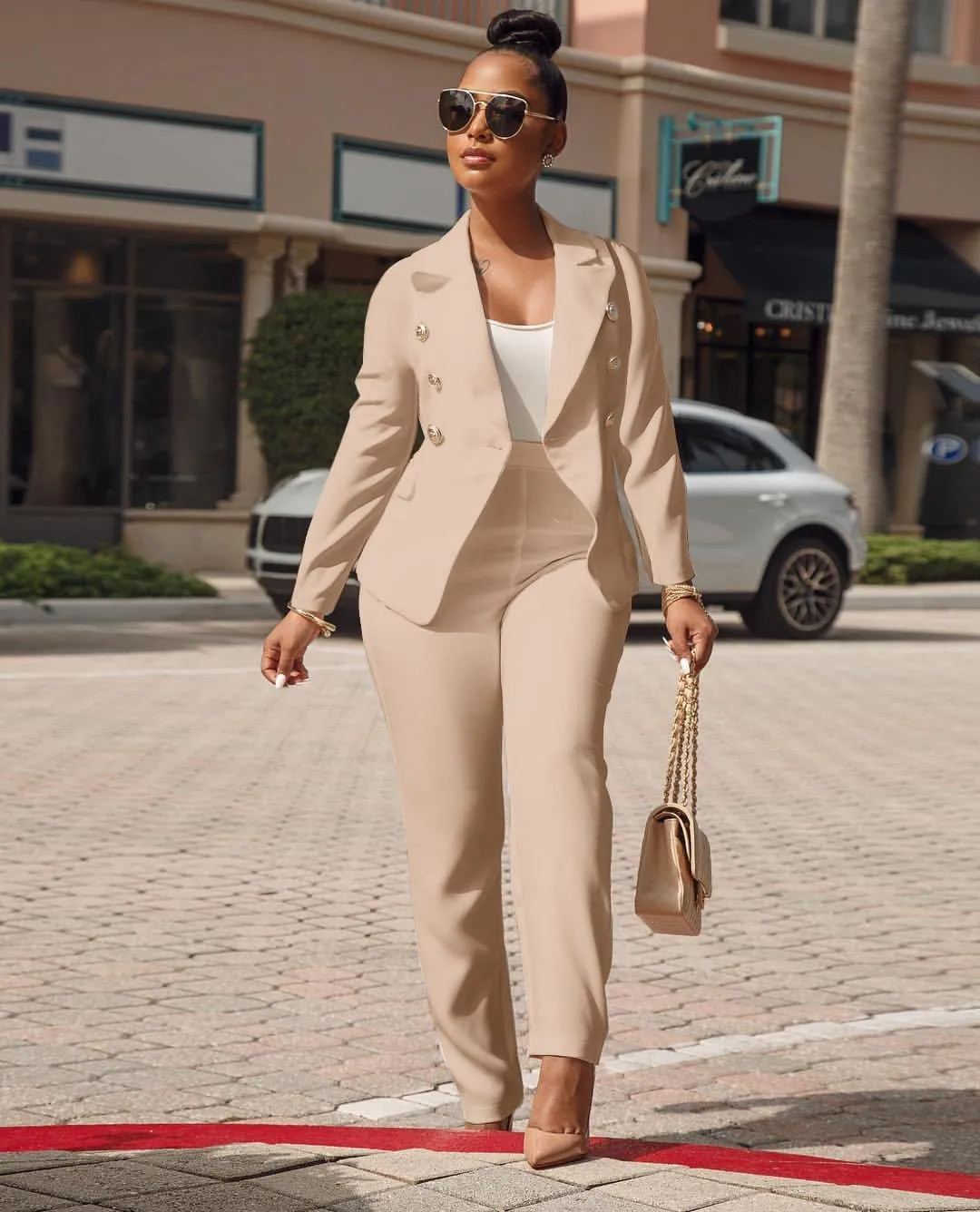 Women's Business Blazer Suit Long Sleeves Two Piece Solid Work Pant Suit Business Office Lady Suits Sets