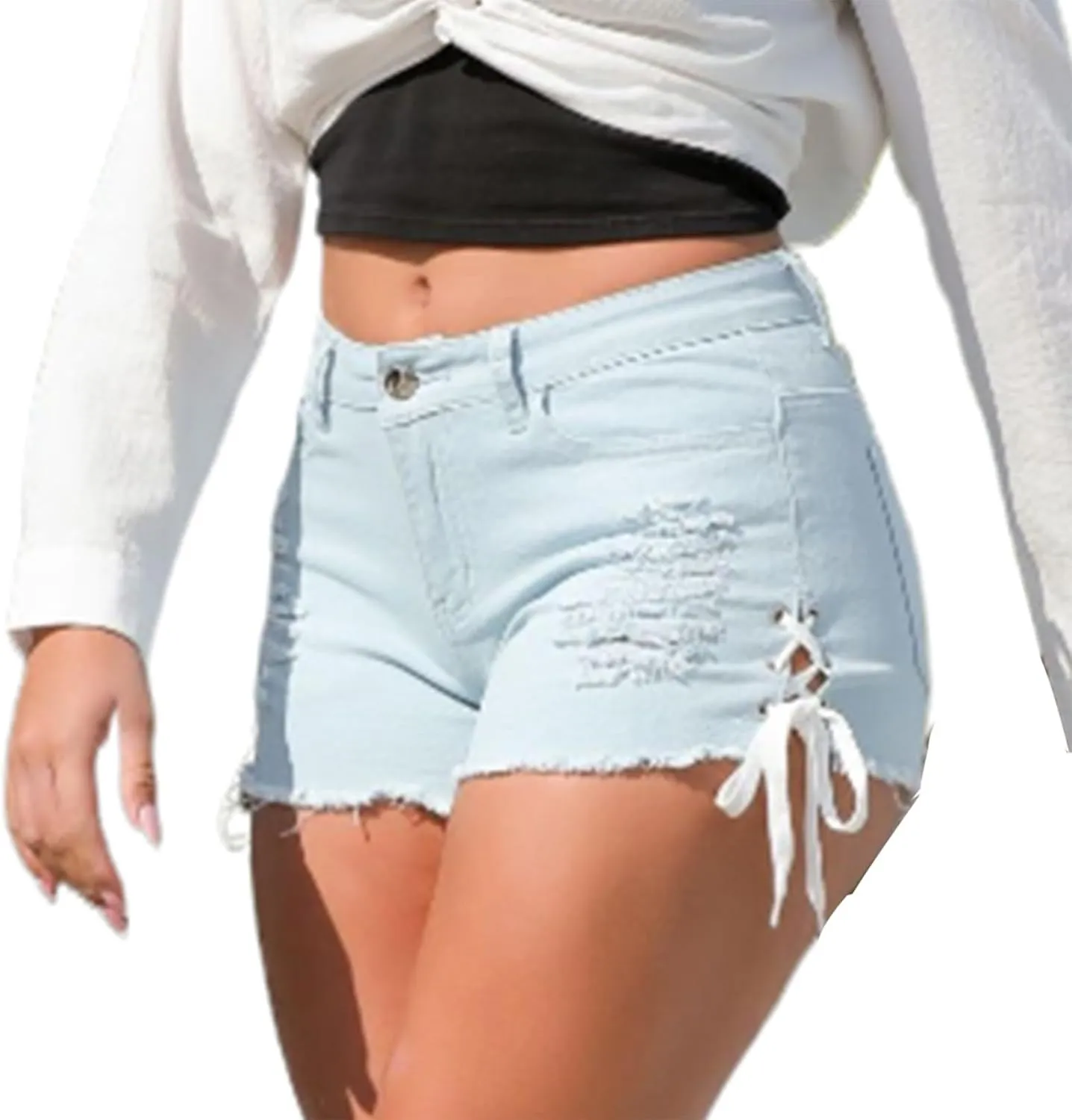 Womens Butt Lifting Jeans Shorts Summer Casual Button High Waisted Stretchy Denim Shorts Comfy Trendy Shorts with Pockets Z9Sky Blue, L