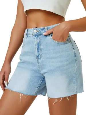 Womens Cargo Jean Shorts High Waisted Microelastic Straight Leg Long Denim Mom Shorts