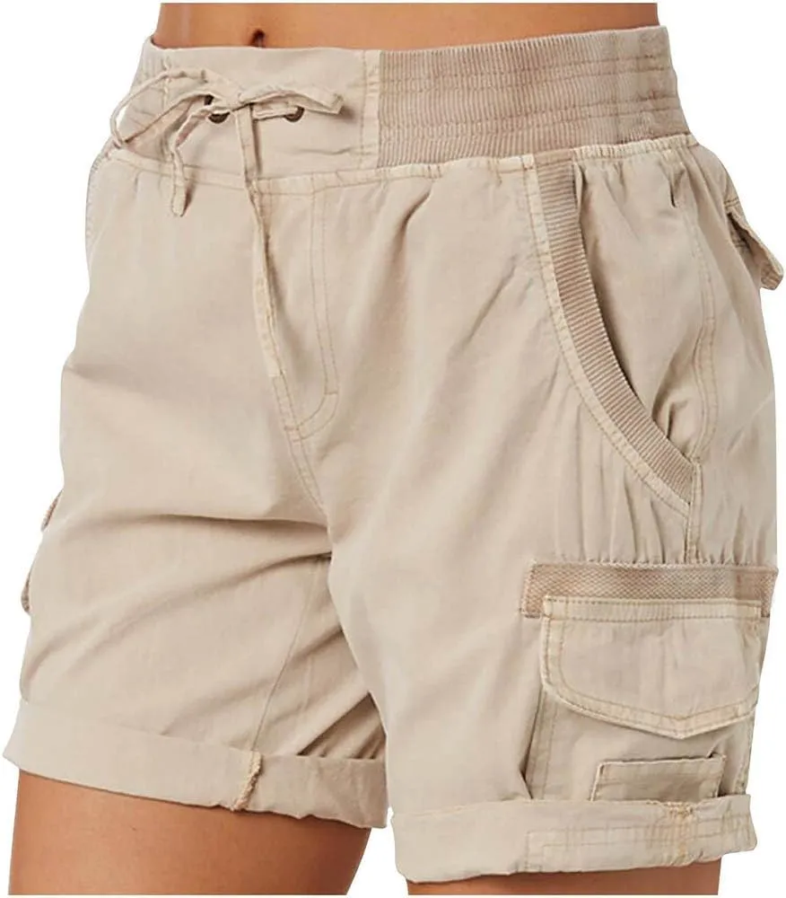 Women's Cargo Shorts 2025 Casual Summer High Waisted Hiking Shorts with Pockets Pull On Comfy Outdoor Outfits Trendy