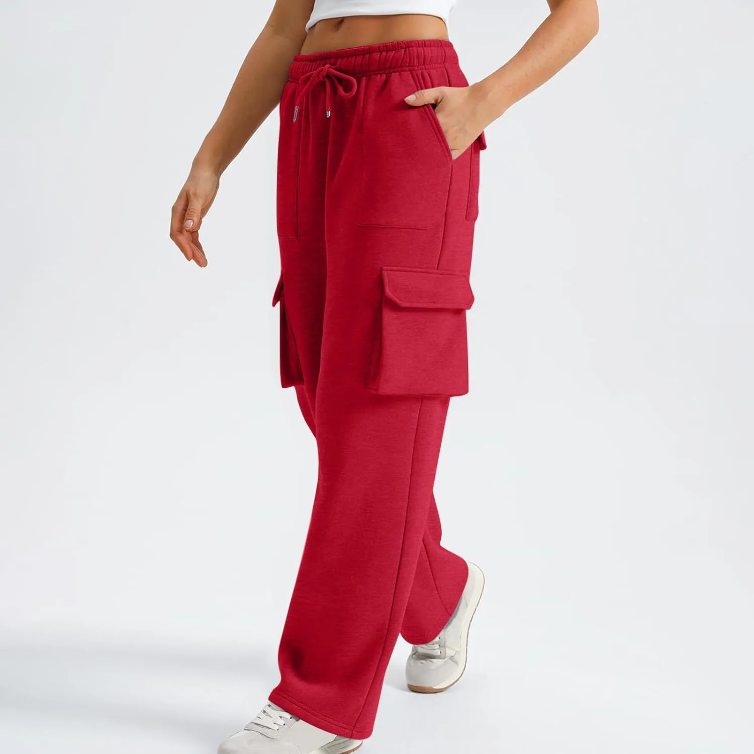 Womens Cargo Sweatpants Long Length Winter Pants for Women Baggy Casual High Waisted Wide Leg Pants with Pockets