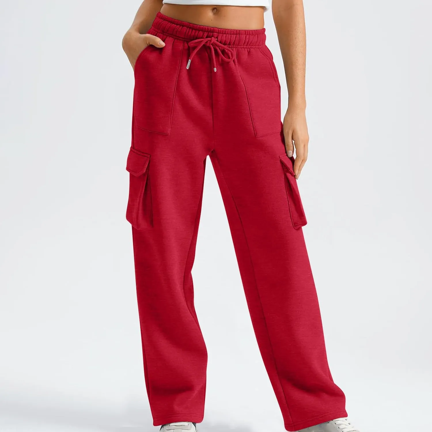 Womens Cargo Sweatpants Long Length Winter Pants for Women Baggy Casual High Waisted Wide Leg Pants with Pockets