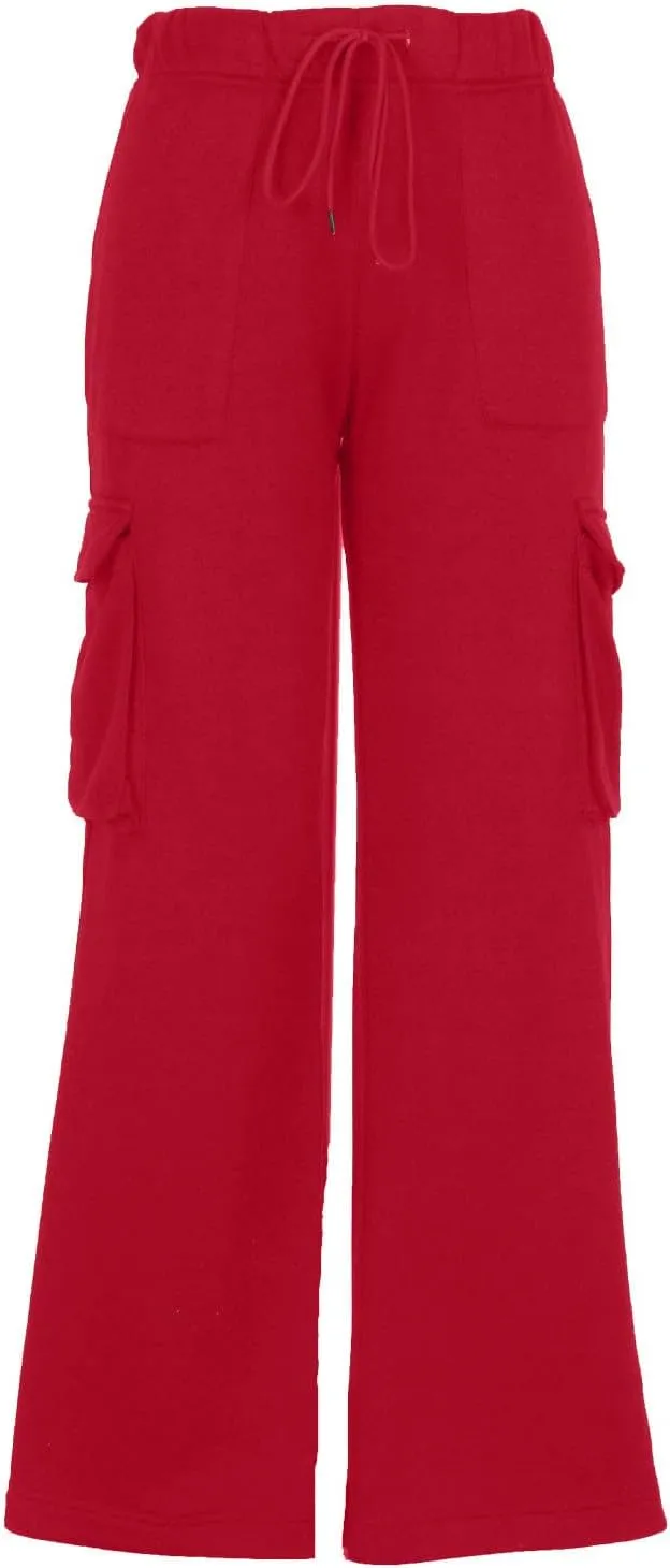 Womens Cargo Sweatpants Long Length Winter Pants for Women Baggy Casual High Waisted Wide Leg Pants with Pockets