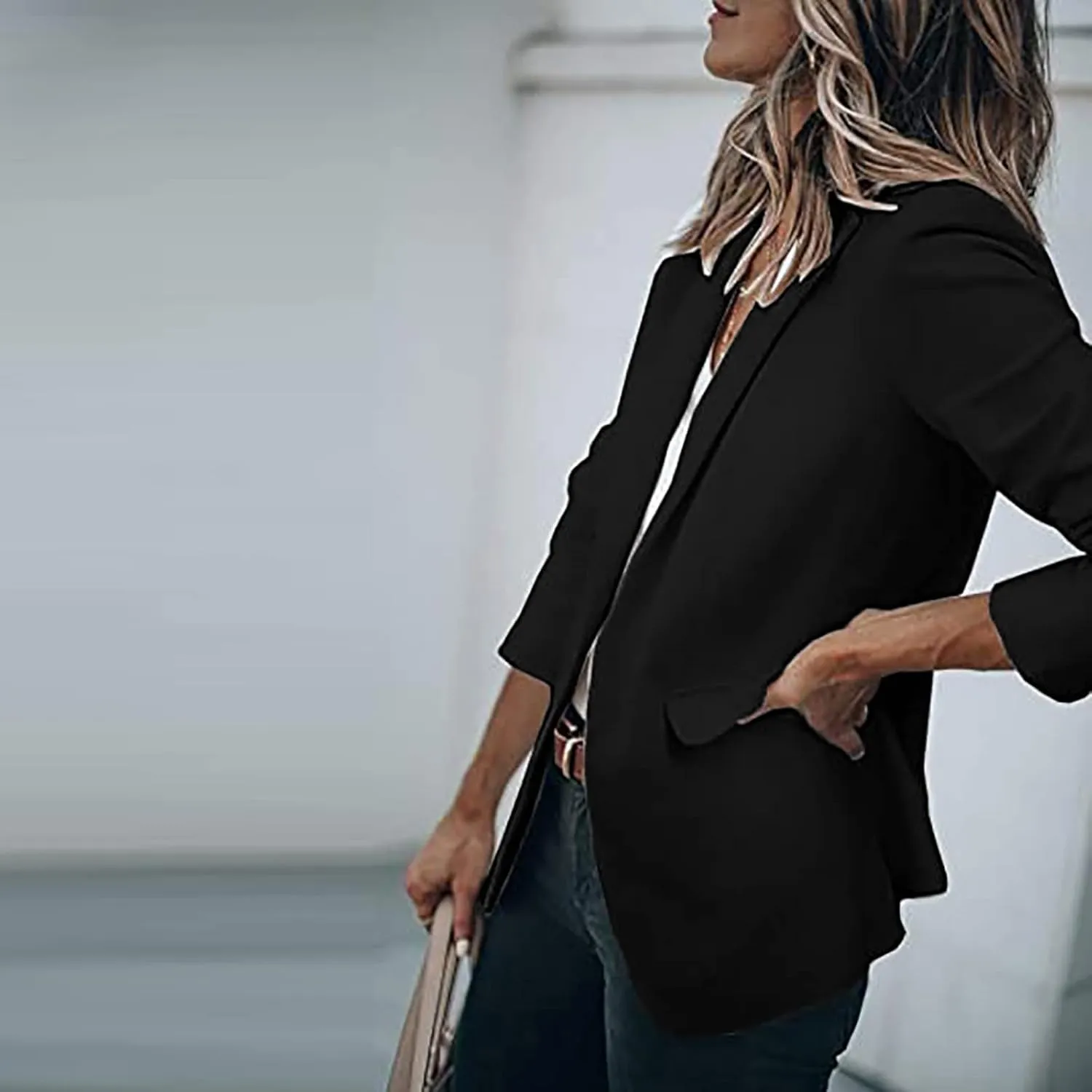 Women's Casual Blazer Casual Lapel Open Front Long Sleeve Work Office Suit Jacket Coat Blazer Dress