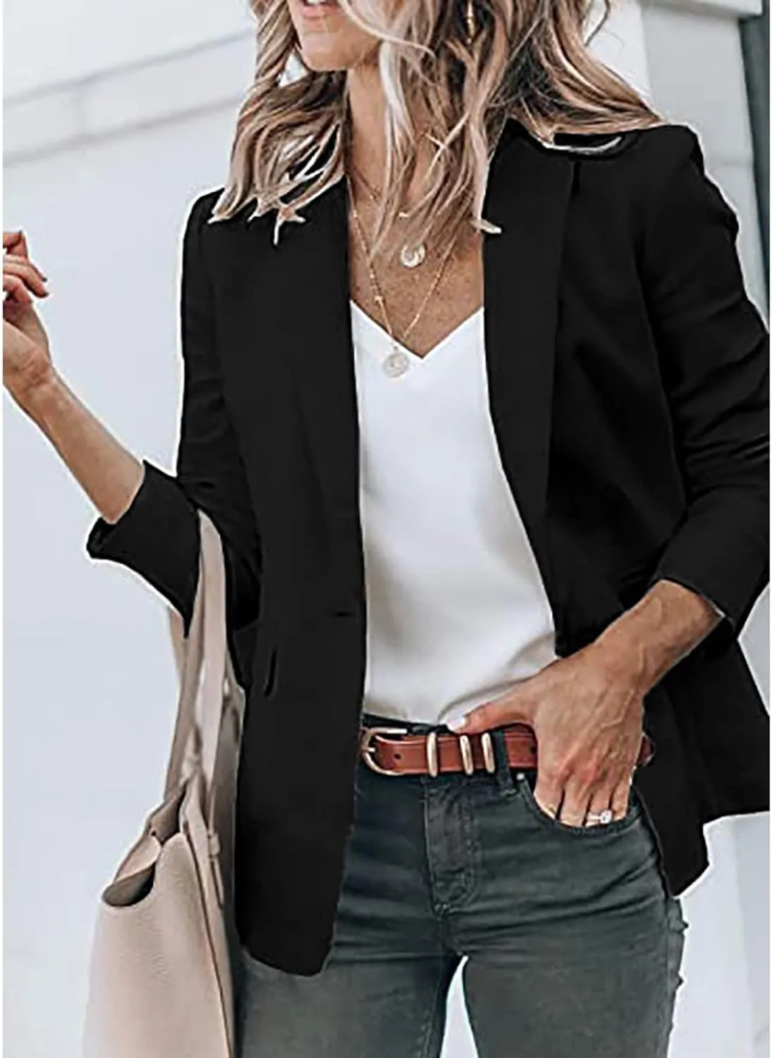 Women's Casual Blazer Casual Lapel Open Front Long Sleeve Work Office Suit Jacket Coat Blazer Dress