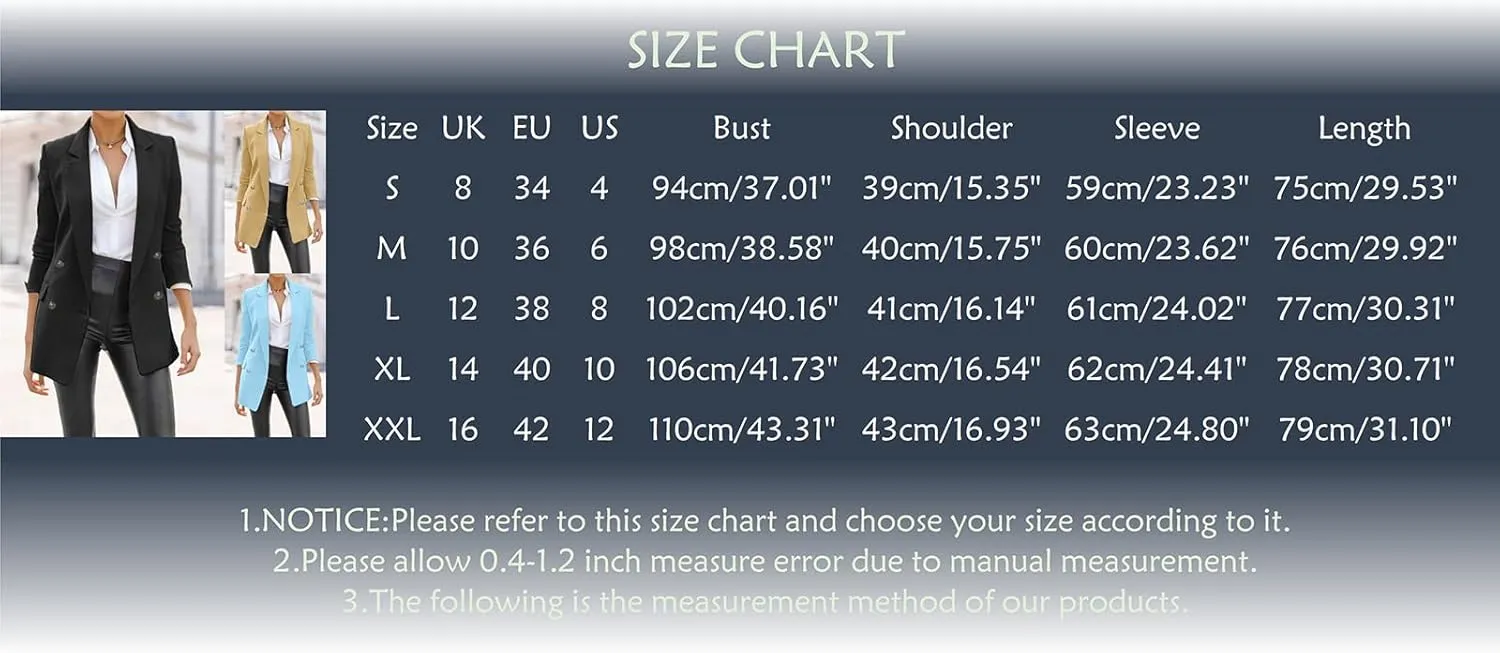 Womens Casual Blazers 2024 Open Front Long Sleeve Work Office Jackets Basic Lapel Collar Blazer Business Outfit