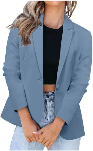 Womens Casual Dressy Blazer Jackets Long Sleeve Button Lapel Collar Cardigan Formal Business Work Office Suit Coat